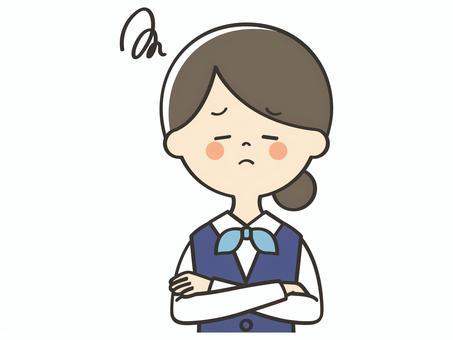 悩み事がある受付嬢 悩む,困る,考える,受付,受付嬢,ガイド,事務員,ビジネスパーソン,ショップ店員,販売員のイラスト素材
