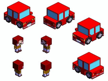 ボクセル×ドット　街シリーズ　人物と車 ドット絵,ボクセル,セット,人物,車,ドット絵アイコン,ドット絵人物,ドット絵キャラ,ドット絵車,ピクセルアートのイラスト素材