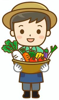 野菜カゴを持つ男性 農家,農業,農作業,家庭菜園,畑,菜園,野菜,作物,食材,大根のイラスト素材