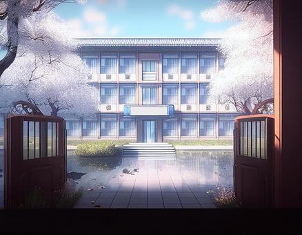 サクラが咲く学校のイラスト 2 サクラが咲く学校のイラスト 2 桜,お花見,4月のイラスト素材