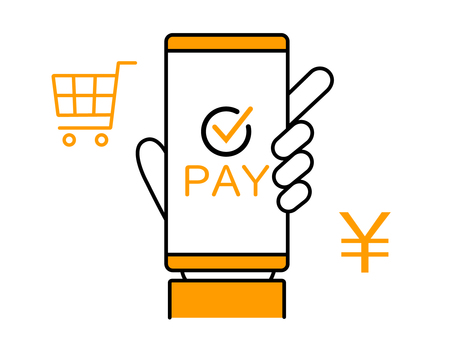 スマホでキャッシュレス決済するイメージ スマホ,スマートフォン,支払い,決済,会計,支払う,キャッシュレス,キャッシュレス決済,アプリ,画面のイラスト素材