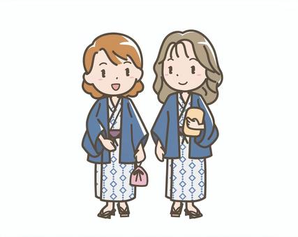 旅行010 温泉,ゆかた,浴衣,羽織,湯巡り,旅行,トラベル,旅,バカンス,行楽のイラスト素材