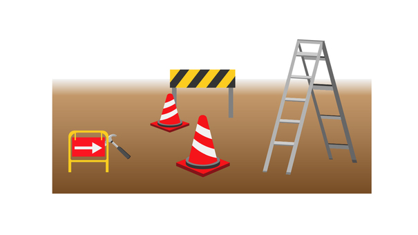 工事現場 工事,現場,梯子,パイロン,作業,地面のイラスト素材