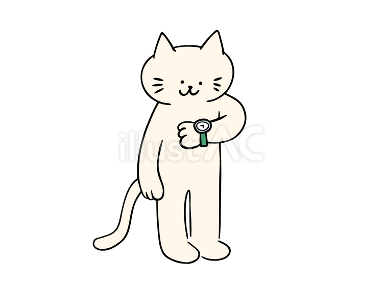 腕時計を見る猫（カラー） 猫,腕時計,時計のイラスト素材