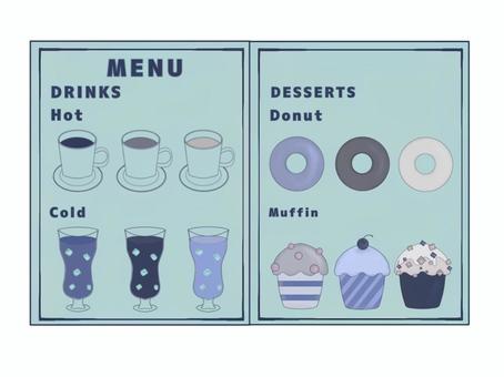 メニュー表ドリンクとデザート緑 カフェ,メニュー,コーヒー,紅茶,アイスコーヒー,アイスティー,ドーナツ,デザート,マフィン,チェリーのイラスト素材