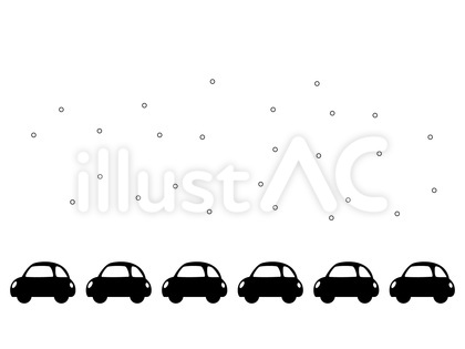 黒の雪道で渋滞する車の列