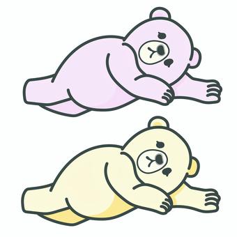寝そべるクマ くま,動物,寝る,昼寝,横向き,かわいいのイラスト素材