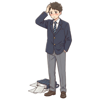 アニメ風の困った表情の男子高校生