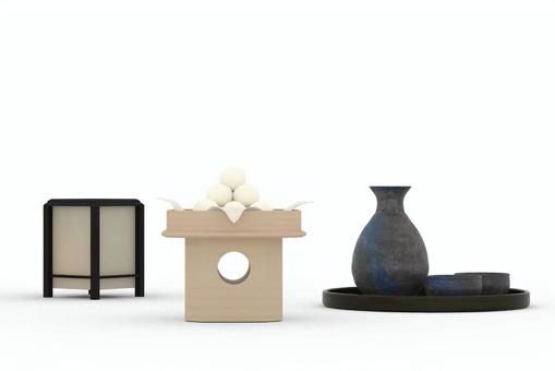 お月見セット お月見,月見団子,秋,和風,団子,灯籠,酒器,3d,素材,背景のイラスト素材