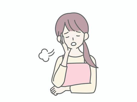 ため息をつく主婦 人物,女,エプロン,主婦,専業主婦,家政婦,ママ,お母さん,妻,奥さんのイラスト素材