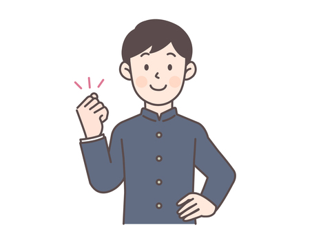 腰に手ガッツポーズする男子学生_学ラン2 中学生,高校生,男の子,人物,学生,生徒,学ラン,中高生,子ども,学習塾のイラスト素材
