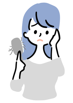 抜け毛に悩む女性 抜け毛,悩み,女性,髪,くし,ロングヘア,長髪,シンプル,ラフタッチ,手書き風のイラスト素材