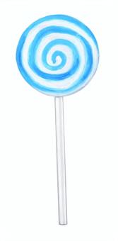 ペロペロキャンディ - ブルー ペロペロキャンディ,飴,あめ,キャンディ,菓子,舐める,渦巻,くるくる,棒付き,駄菓子のイラスト素材