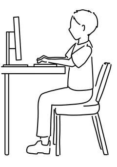正しい姿勢でPC作業する白衣男性　線画 正しい,姿勢,男性,pc,事務作業,白衣,看護師,医療従事者,線画のイラスト素材