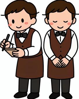 茶色のスタッフの接客です。 レストラン,スタッフ,シンプル,従業員,飲食店,接客,サービス,店員,接客業,カフェのイラスト素材