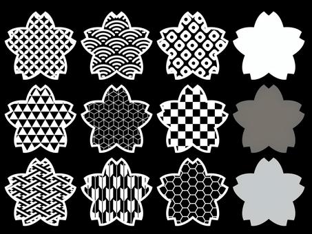 和のアイコンセット/桜/白 桜,アイコン,幾何学模様,セット,シンプル,かわいい,ベクターのイラスト素材