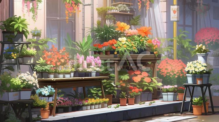 可愛い街のお花屋さん 街,花屋,かわいいのイラスト素材