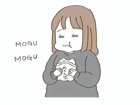 メロンパンを食べる女性 メロンパン,灰色,ふくよか,カラー,食欲旺盛,過食,菓子パン,甘味,食欲,女性のイラスト素材