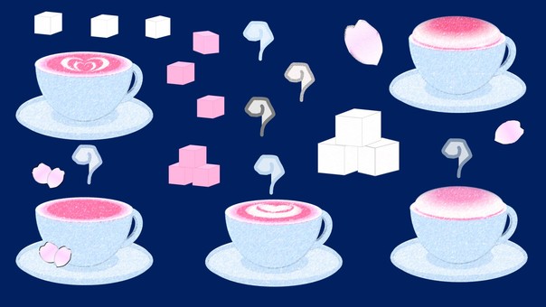 桜ラテ_加工 桜,桜ラテ,ピンク,水色,春,食べ物,飲み物,砂糖,カフェ,オシャレのイラスト素材