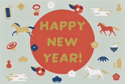 日の丸デザインの年賀状 年賀状,デザイン,馬,年賀はがき,干支,午年,動物,生き物,太鼓,だるまのイラスト素材