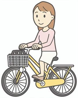  ロングヘア女性-222-全身 自転車,女性,女の子,人物,かわいい,乗り物,移動,通勤,若い,挿絵のイラスト素材