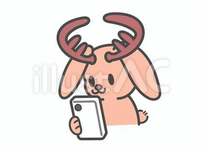 スマホを見るジャッカロープ(茶)