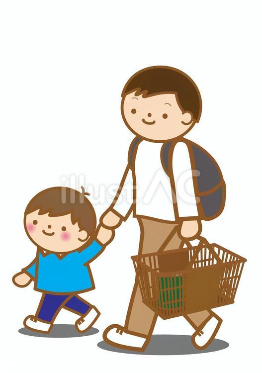 お父さんとお買い物（男の子）背景なし 買い物,買い出し,ショッピングのイラスト素材
