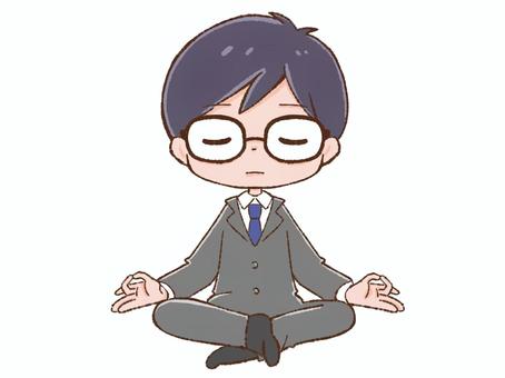 スーツの男性 瞑想,ヨガ,ヒーリング,精神統一,癒し,胡座,チャクラ,マインドフルネス,リラックス,平穏のイラスト素材