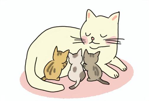 母さん猫と3匹の子猫たち 母猫,子猫,3匹,授乳,子育てのイラスト素材