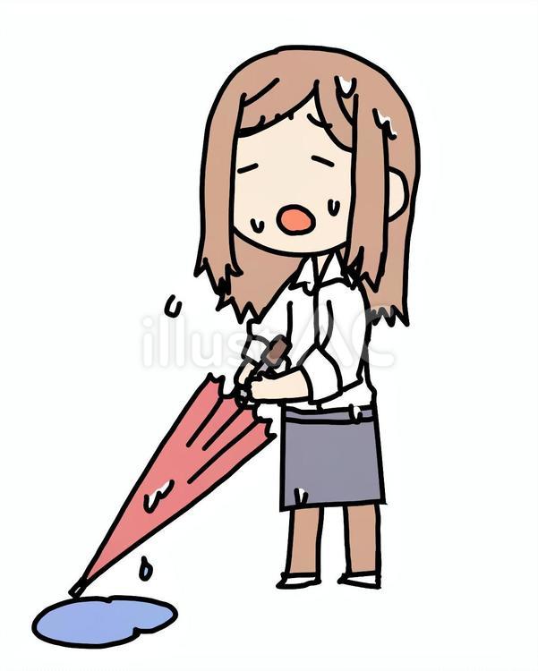 傘を畳む濡れた女性 女性,傘,濡れたのイラスト素材