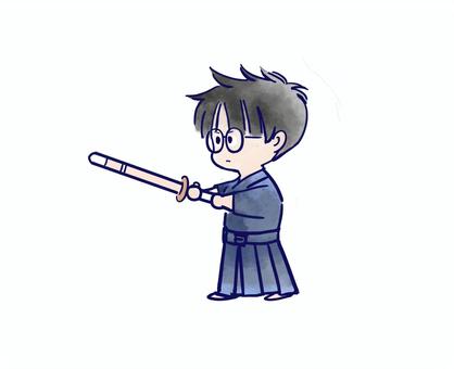 素振りの稽古をするメガネ剣道男子 剣道,男子,眼鏡,剣士,メガネ,竹刀,素振り,稽古,めがね,練習のイラスト素材