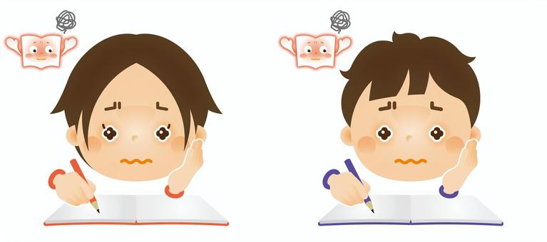 勉強をする子ども6 勉強,授業,学習,ノート,鉛筆,学校,塾,子ども,人物,男の子のイラスト素材