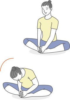 股関節ストレッチ _あぐら あぐら,股関節,ストレッチ,体操,運動,エクササイズ,女性のイラスト素材