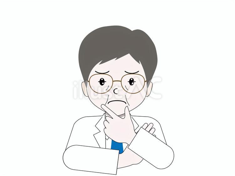 あごに手をあてて顔を曇らせる白衣メガネ 人物,医療,病院のイラスト素材