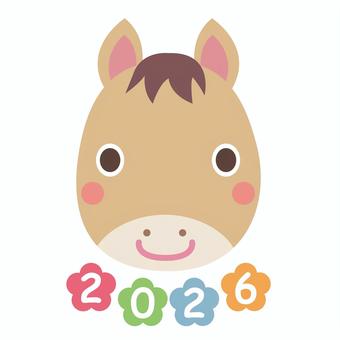 2026年の午年の馬の顔 午,イラスト,年賀状,2026,2026年,馬,午年,お正月,顔,ワンポイントのイラスト素材