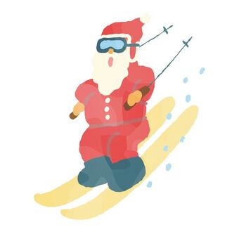 スキーサンタ 12月,冬,クリスマス,サンタクロース,帽子,髭,ゴーグル,スキー,ストック,雪のイラスト素材