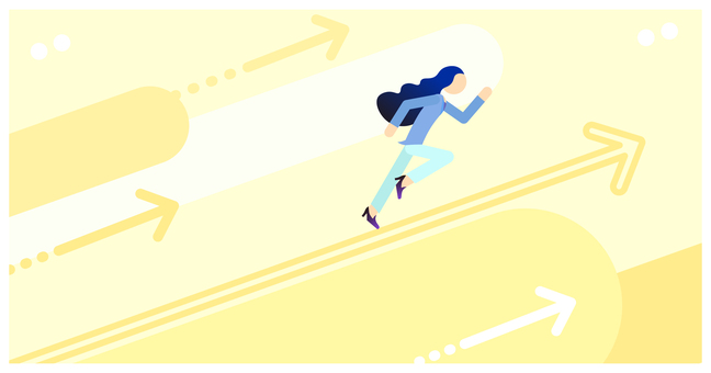 駆け上るキャリアウーマン 急成長,ピクトグラム,棒人間,女性,成長,上昇,矢印,ダッシュ,業績,売上のイラスト素材