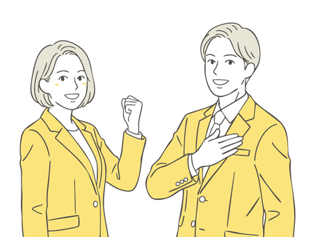 信頼できる男性と女性1 男性,男性社員,女性,女性社員,人物,お任せ下さい,お任せ,任せる,承ります,安心のイラスト素材