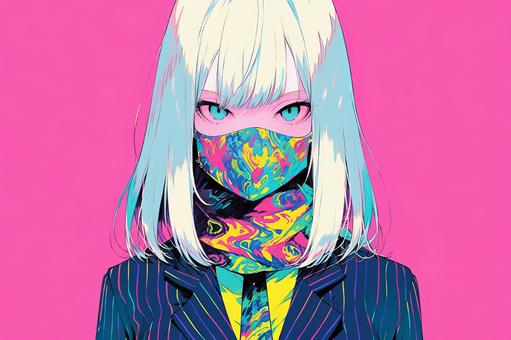 Illustration, mask, female, suit, 