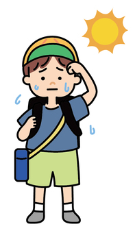 猛暑の中登下校する子供 小学生,真夏,猛暑,登下校,登校,下校,外,ランドセル,水筒,汗のイラスト素材