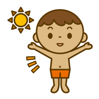 A boy in a tanned swimsuit, erkek çocuk, mayo, güneş yanığı, JPG, PNG and AI