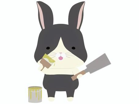 DIY_兎 diy,うさぎ,ダッチ,笑顔,動物,かわいい,工具,ペンキ,ノコギリのイラスト素材