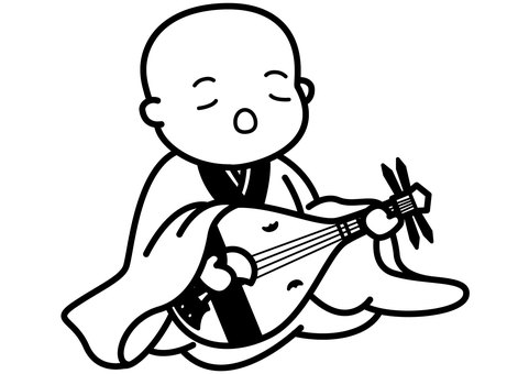 琵琶法師-1c 琵琶法師,琵琶,法師,演奏者,演奏,弾く,仕事,職業,楽器,和楽器のイラスト素材