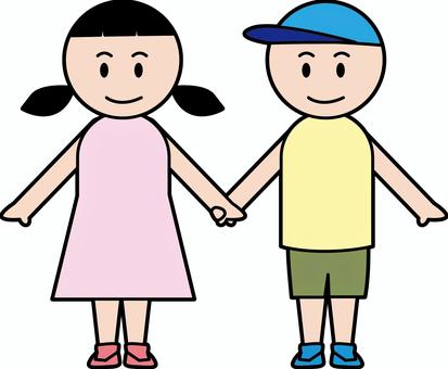 男の子・女の子 子供,男の子,女の子,手,繋ぐ,仲良し,デフォルメのイラスト素材