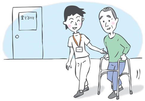 リハビリ リハビリ,病院,施設,歩行訓練,サポート,看護師,介護士,患者,人物,生活のイラスト素材