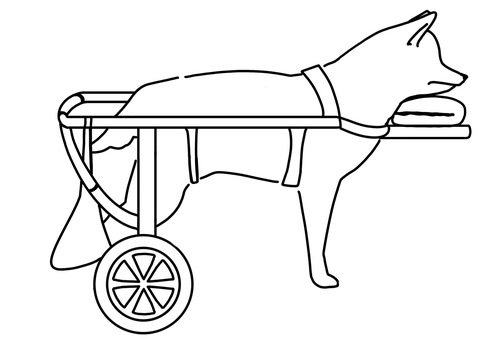 顎乗せ付き車椅子に乗った犬　線画 犬,車椅子,介護,車輪,線画のイラスト素材