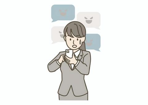 SNSで誹謗中傷される女性 ビジネスマン,人物,サラリーマン,キャリアウーマン,職業,新入社員,ol,ビジネス,会社員,スーツのイラスト素材