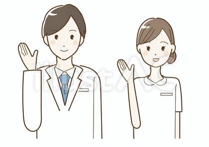 お医者さんと看護師の案内している男女