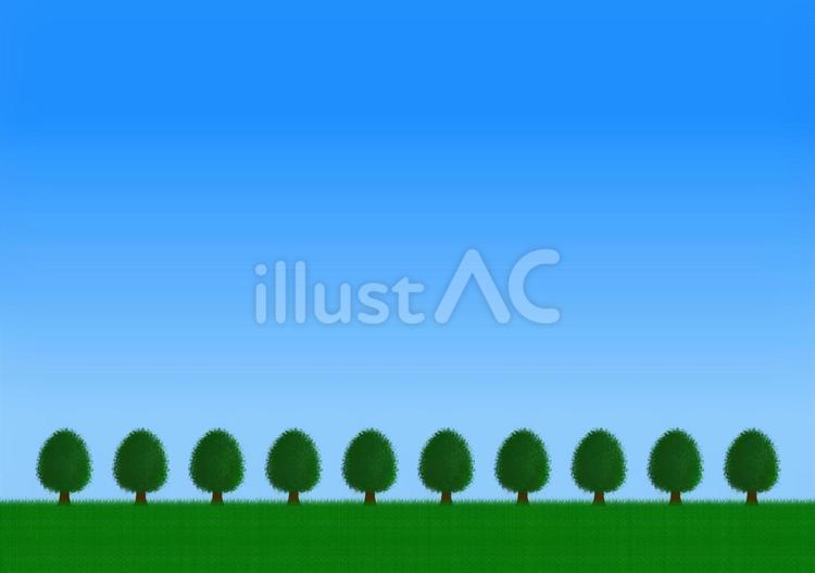 青空と並木と草原・芝生のフレーム・背景 青空,草原,高原のイラスト素材
