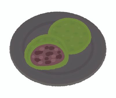 皿にのったよもぎ餅 大福餅,大福,餅,和菓子,スイーツ,和スイーツ,小豆,あんこ,粒あん,おやつのイラスト素材